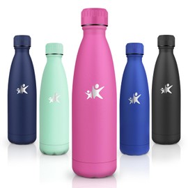 Motswedi Stainless Steel Water Bottle, 500 ml 18/8 Stainless Steel Water Bottle, Children, BPA-Free, Double Walled Thermos Flask, Water Bottle for Outdoor, Yoga, Children, School, Fitness, Pink