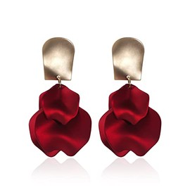 Acrylic Matte Rose Flower Petal Long Drop Dangle Earring Bohemian Resin Floral Tassel Statement Hanging Earring for Women Exaggerated Party Jewelry Gift-J red-1