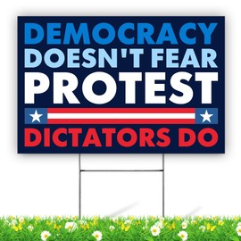 BAVAHA [18"x12"] Democracy Doesn't Fear Protest, Dictators Do Sign Democracy Over Dictatorship Yard Sign No Kings 8647 Flag Resist Protest Gifts Outdoor Home Decorations (Double Sided/ Plastic/ Metal H Stake)