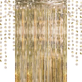 Decor365 Champagne Gold Foil Tinsel Fringe Curtain backdrop Hanging Circle Garlands Birthday Party Decoration Bridal Baby Shower Bachelorette Graduation Ramadan NYE Party Supplies