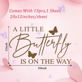 SANDOO A Little Butterfly Is On The Way Baby Shower Party Decal Sign Peel and Stick- Butterfly Baby Shower Decorations,It Is A Girl Gender Reveal Decor Decal Stickers for Baby Girl