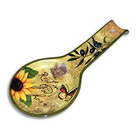 IPXOZO Bella Vita Ceramic Spoon Rest - Italian Sunflower Utensil Holder for Stove Top, Kitchen Counter Decor - Housewarming, Christian Gift, Multicolor, Large