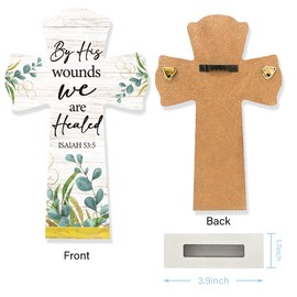 Qswo By His Wounds We are Healed Quote Wooden Crosses,ISAIAH 53:5 Christians Cross Wall Art Decor,Spiritual Religious Cross Desk Decor,Cross Decor for Home Room Church Decoration