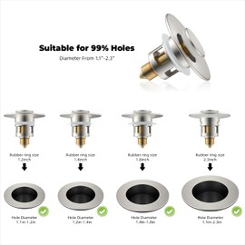 Hibbent 2 Pack All Metal Universal Bathroom Sink Stopper for 1.1''~2.3'' Basin, Pop Up Sink Drain Strainer, Brass Core Push Type Stopper, Stainless Steel Anti Clogging Drain Filter, Brushed Nickel