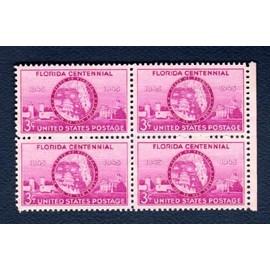 1945 Florida Statehood Centenary Block of 4 3c Postage, Sc#927, MNH, OG