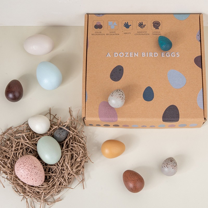 12PCS Portable Wood Simulation Eggs DIY Easter Egg for Home