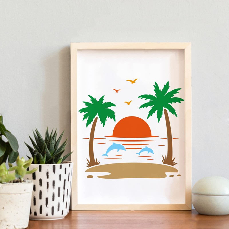 BENECREAT Summer Theme PET Plastic Drawing Templates, 12"x12" Dolphin Sea