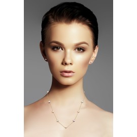 10k Yellow Gold Multicolored Pink Cultured Freshwater Pearl Chain Station Tin Cup Necklace, 18"