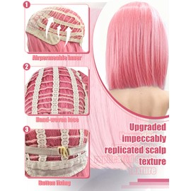 Side Bangs Featured Wigs and Party Sunglasses, Cosplay Color Bob Wig and Party with Neon Glasses for Women - Bachelorette Party Wigs Decorations Favors (Dark Pink)