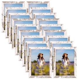 PETAFLOP Wooden 5x7 Picture Frame Set of 18, White Distressed Photo Frames Fits 5 by 7 for Wall or Tabletop Display