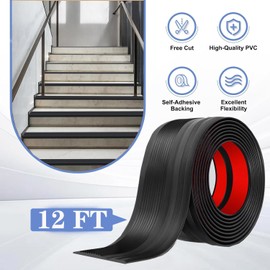 Stair Nosing 12Ft - Black Rubber Stair Edge Protector - Vinyl Stair Nose Molding - Stair Nose Edge Trim for Steps - for Indoor and Outdoor - Non Slip and Waterproof