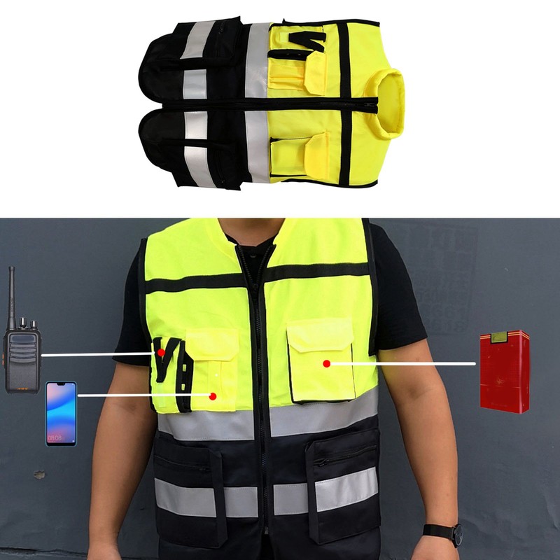 Reflective Safety Vest High Visibility Zipper Front Soft Collar Security