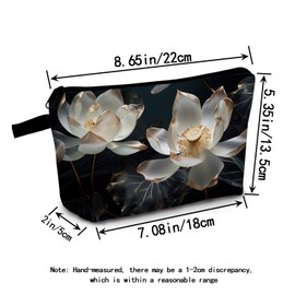 MoCaliduccious Lotus Makeup Bag Elegant Black Background Zen Inspired Cosmetic Pouch for Women Travel Toiletry Organizer Gift for Nature Lovers