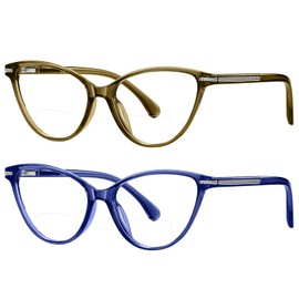 AABV Cat Eye Bifocal Reading Glasses for Women Men Readers,Blue Light Blocking Spring Hinges Eyeglasses （Green and Blue +4.00
