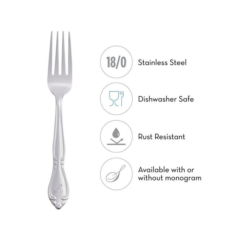 RiverRidge Rose Monogrammed Flatware Set 46 Piece Silverware - B