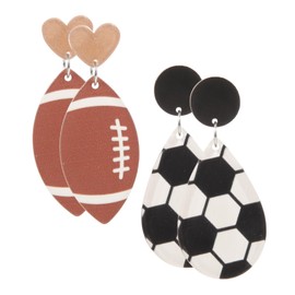 Generic 2 Pairs Independence Day Football Earrings Lightweight Dangle Pendants for Women Creative Soccer Jewelry for Celebrations Parties Daily Wear
