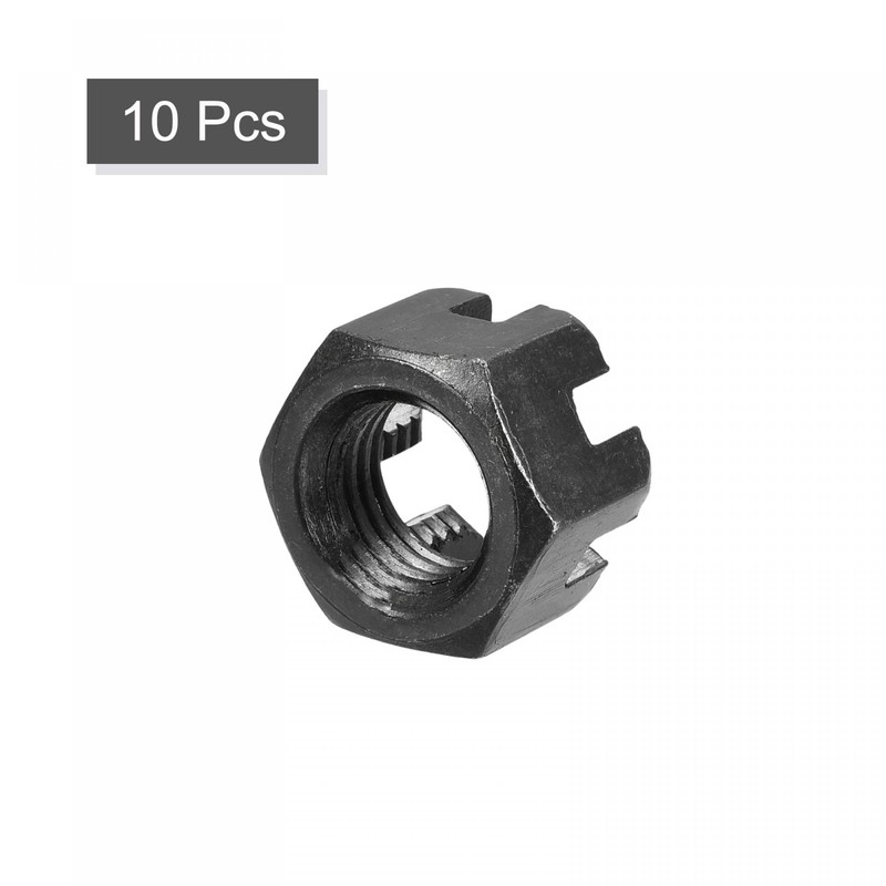 sourcing map M12x1.5mm Hexagon Slotted Nut, Grade 4.8 Carbon Steel