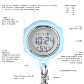 Mikikit Sports Watch Digital Fob Watch, Pendant Pocket Watch with Buckle Webbing Lanyard Multifunction Hanging Fob Pocket Watch with Alarm Clock Date Week Stopwatch 2PCS Digital Watch