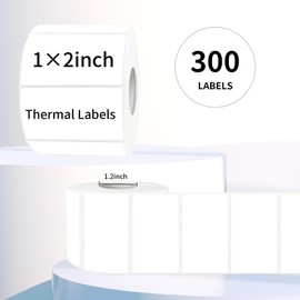 YEGAWEN 2"x1" Thermal Sticker Labels, White Self-Adhesive Barcode Label Paper for Direct Thermal Printer, Waterproof Multi-Purpose Rectangle Address Shipping Mailing Stickers, 300 Sheets/Roll