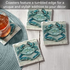 Thirstystone Northpoint Crab 4-Pack Tumbled Tile Stone Coasters with Protective Cork Backing Manufactured in The USA
