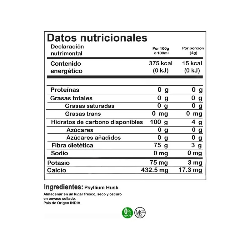 Psyllium Husk Plantago Polvo Calidad Premium 1 Kg