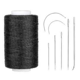 250M Leather Waxed Thread, Sewing Waxed Thread Cord with Leather Needles, Upholstery Repair Sewing Thread Kit for Bookbinding, Shoe Repairing, Leather Projects, 150D/Black