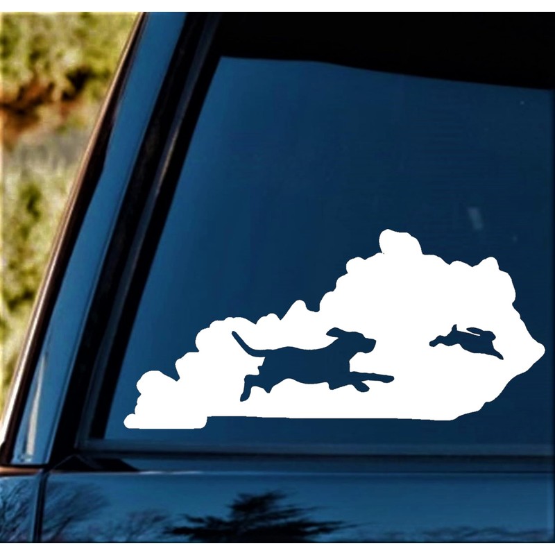 State of Kentucky Beagle Chasing Rabbit Hunting Decal Sticker for