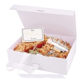 Gift Box with Bow, Gift Box with Lid, 21 x 17 x 7 cm, Magnetic Gift Box, Reusable, Large Gift Boxes for Wedding, Birthday, Christmas, Anniversary (White)