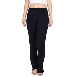 HDE Foldover Athletic Yoga Pants Gym Workout Leggings (Black, Medium)