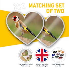 2 x 7.5cm Heart Stickers - European Goldfinch Carduelis Small Bird Decals 44979