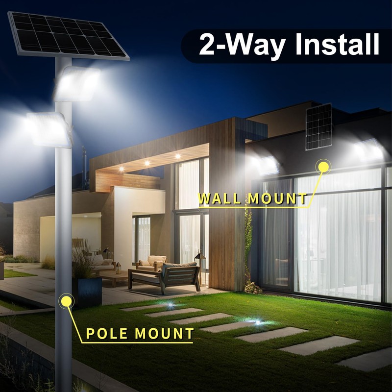 Gebosun 100W 12000LM Solar Flood Light Outdoor with Separate Panel,