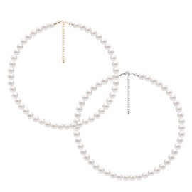 2PCS Pearl Necklace Set, Artificial Pearl Necklace, Pearl Choker Necklace Charm Lady friend Wedding Birthday Anniversary