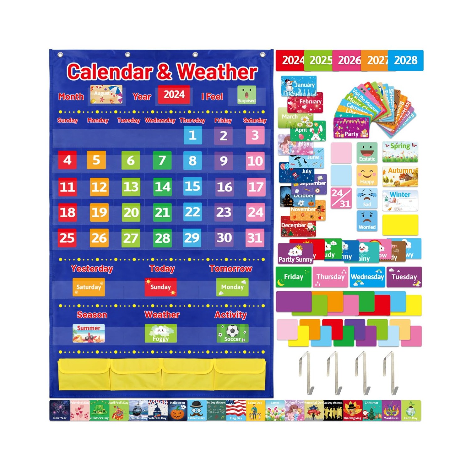 Fancy Land Calendar and Weather Pocket Chart for Kids with 136 Cards ...