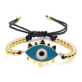 LESLIE BOULES Evil Eye Enamel String Bracelet Adjustable 6"- 8" Protection Jewelry