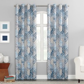 Sun Zero Reardon Global Medallion Print Energy Efficient Grommet Curtain Panel, 54" x 84", Indigo