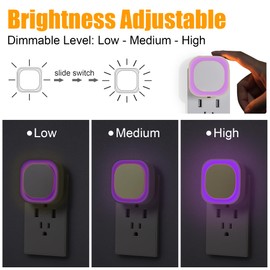 YUNLEX 2 Pack Plug in Dimmable Night Light, Square Nightlight, Auto Dusk to Dawn Sensor, Soft Glow, Diffused Light, Violet Night Light for Bathroom, Hallway, Stairs, Kitchen, Bedroom, Garage