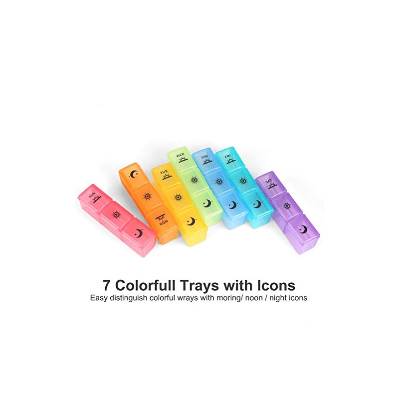 Weekly Pill Organizer,3-Times-A-Day 7 Day Pill Box Large Compartments Moisture-Proof