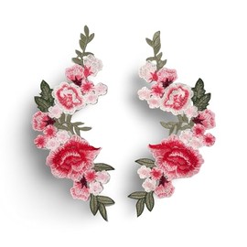 Iron-On Patch Large 25 cm Rose Flowers 2-Piece Red Pink Green for Iron-On