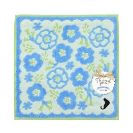JIKAN STYLE 02836 Gift Jacquard Handkerchief Embroidered Nemophila Handout Gift Made in Japan Blue Floral Pattern Approx. 9.8 x 9.8 inches (25 x 25 cm)