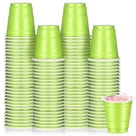 Roshtia 100 Pack 2 oz Christmas Plastic Shot Cups, New Year Mini Disposable Shot Glasses 2 oz Small Plastic Cups for Wedding, New Year Party, Beer Taste Serving, Snacks(Light Green)