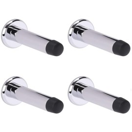 DIRECT DOOR HANDLES® (Pack of 4no.) 75mm Projection Skirting or Wall Mounted Door Stop Concealed Fix with Rubber Buffer in Polished Chrome with Fixing Screws