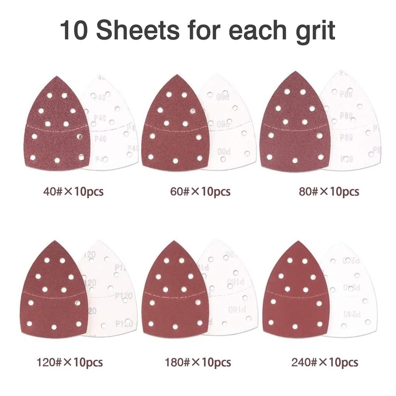 60pcs Sanding Sheets,152x105mm Sander Sheets, 11 Holes Hook and Loop