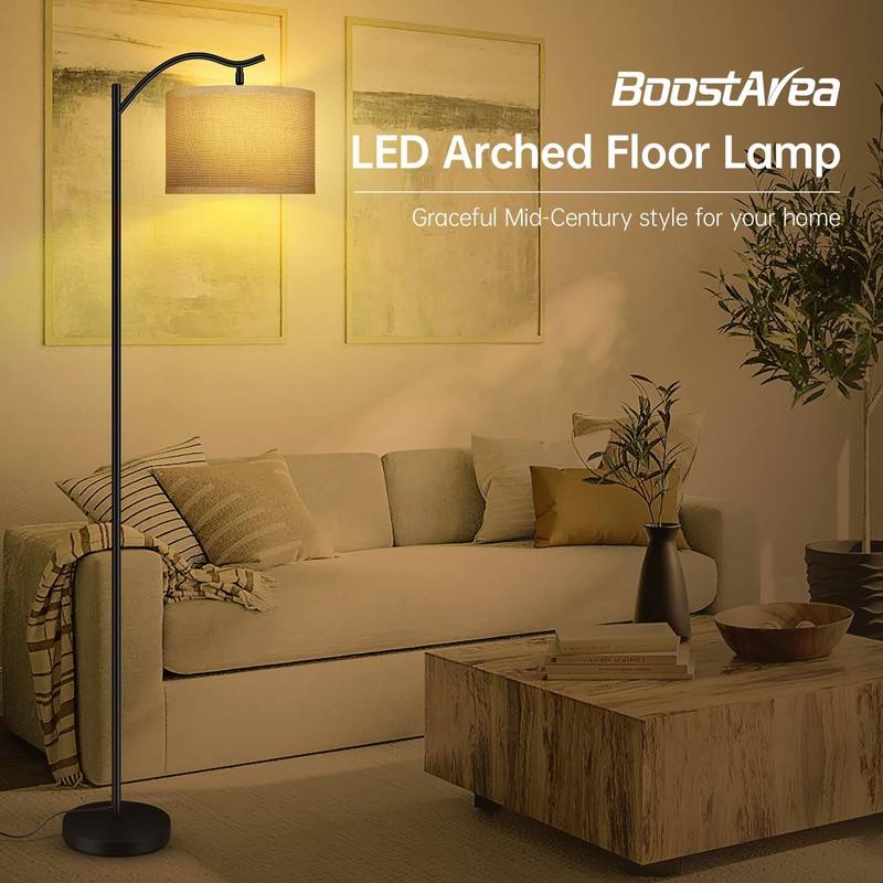 BoostArea Floor Lamp for Living Room,9W LED Arched Floor Lamp,Tall