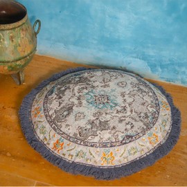 Mandala Life ART Meditation Cushion Cover - Cotton 26 inches - Round Bohemian Pillow Case - Printed Pouf