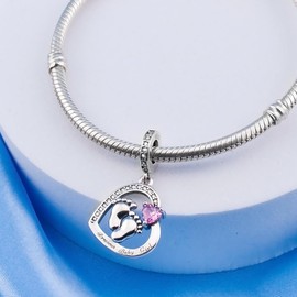 iLove Charms 925 Sterling Silver Charm Baby Foot Precious Baby Girl Heart Bead for New Born Parent Jewellery Love Gift