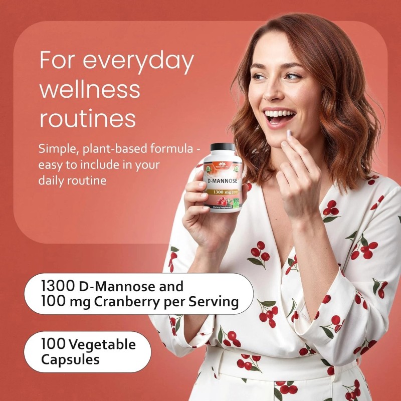 NaturaLife Labs Organic D-Mannose 1300 mg with Organic Cranberry Extract
