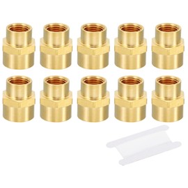 PATIKIL Brass Pipe Fittings Coupler Set, 10Pcs 1/4" x 3/8" NPT Female Thread Brass Hex Nipple Coupling Reducer Adapter Tubing Connector Adaptor with PTFE Tape for Water, Air, Oil, Gas Line