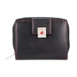 MANAGE Premium Women's Purse Black/Red - RFID NFC Protection - Spacious Genuine Leather Purse Women Medium Size - Leather Purse Many Compartments with Zip (Black/Red), black/red, Classic