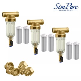 Universal 1-5 Pack Whole House Water Pre-Filter Reusable Spin Down Sediment Filter 40μm - 3 Pack