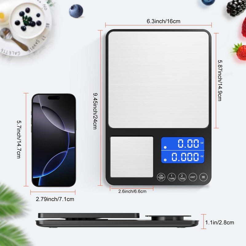 KUAIVO 0.001 oz / 33 lb Dual Platform Kitchen Scale, Digital Food